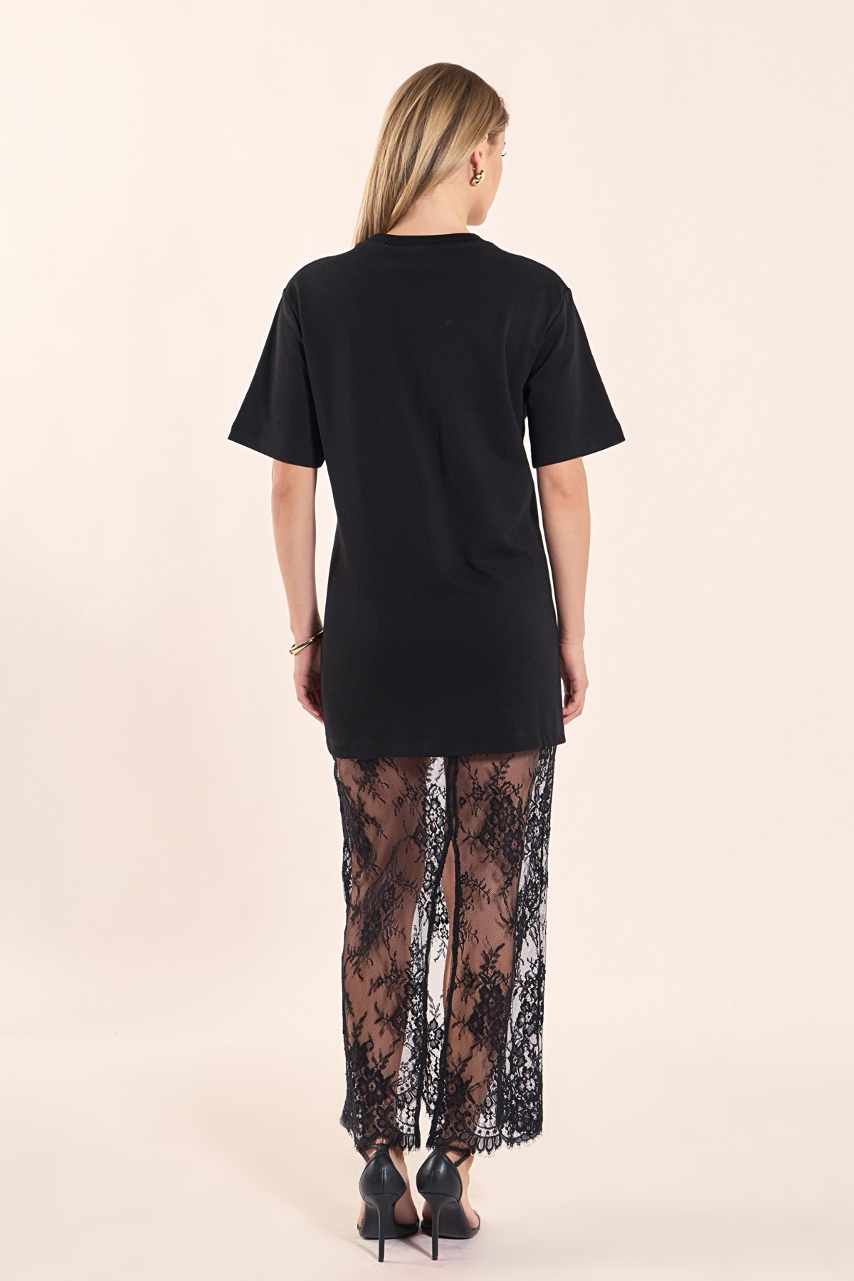 endless rose Women's Mixed Media Lace T-Shirt Dress