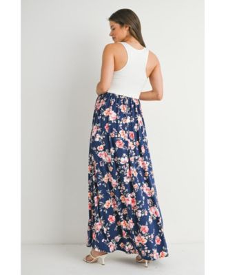 Maternity Floral Empire Waist Sleeveless Scoop Neck Maxi Dress