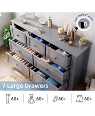 7 Drawer Dresser for Bedroom Deep Drawers, Metal Knobs 54" Wide Modern Wooden Chest