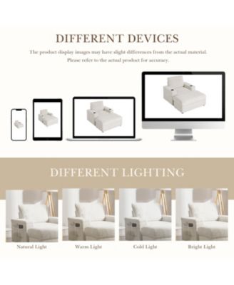 Faux Rabbit Fur Sofa with Storage Ottoman and Armrests,Cup Holders,Upholstered Sleeper Chair,Chaise Lounge,Reading