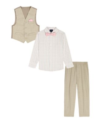 Boys' 2T-7 Sharskin Vest, Check Shirt, Pocket Square, Pants & Bowtie, 5-Piece Set
