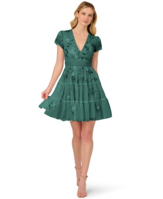 Women's V-Neck Beaded Mesh Dress