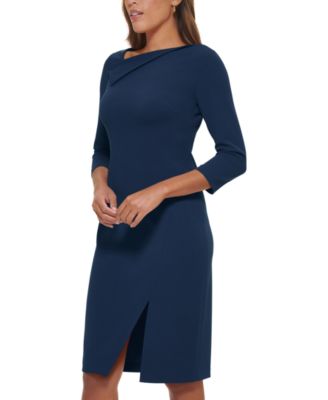 Women's Foldover-Neck Front-Slit Sheath Dress