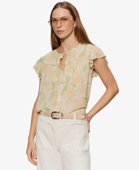 Petite Free Spirited Collared Ruffle Top - Gentle Lily