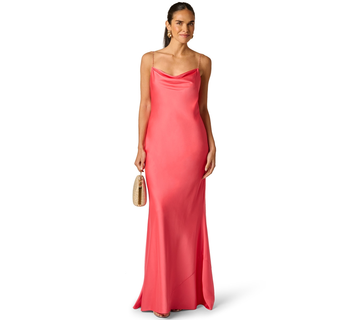 Adrianna Women's Beaded Straps Cowl Neck Ball Gown