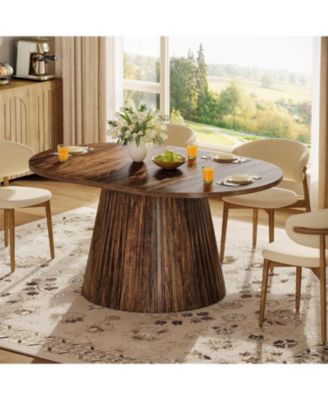 59" Oval Wooden Dining Table with Heavy Pedestal
