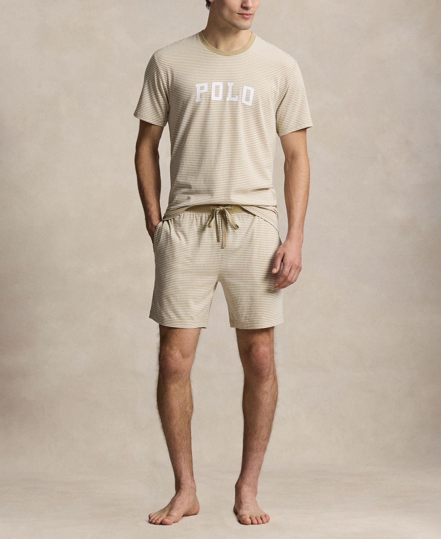 Футболки для мужчин, короткий рукав — Polo Ralph Lauren, цвет: Хаки / Белый полосатый — фото 2