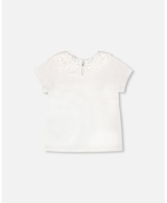 Big Girls T-Shirt with Crochet Peter Pan Collar