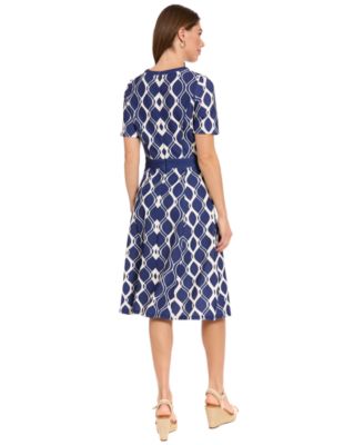 Women's Geometric Print Belted Dress