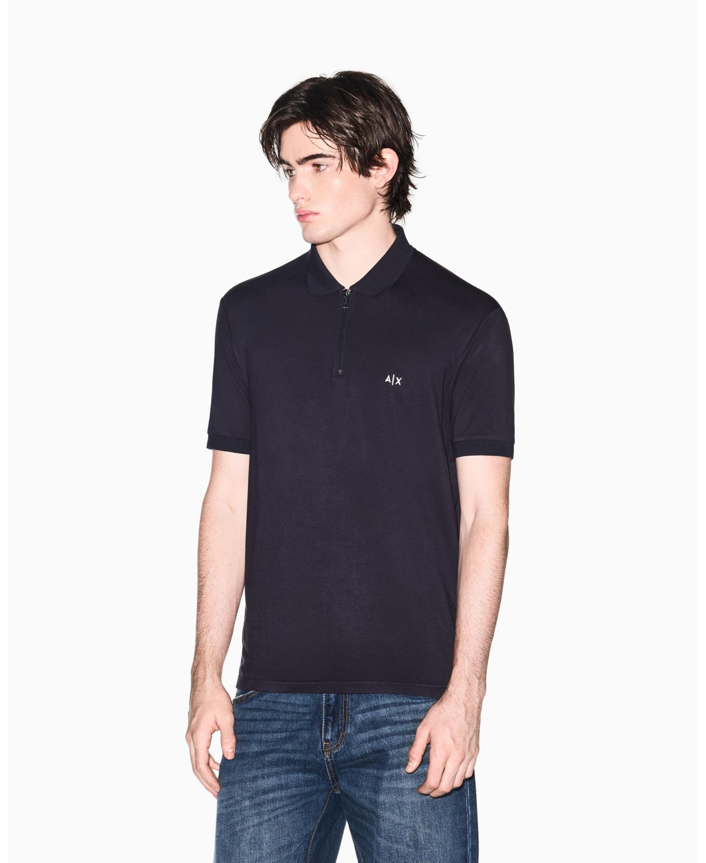Мужское поло A|X Armani Exchange Short Sleeve Zipper Polo Shirt, цвет: Глубокий тёмно-синий — фото 1