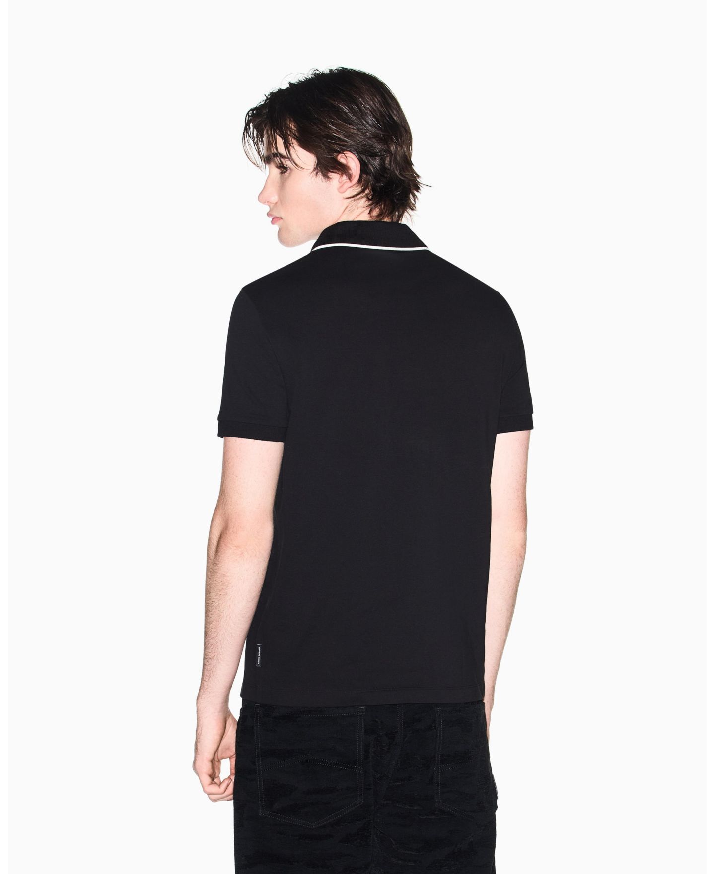Мужское поло A|X Armani Exchange Short Sleeve Pique Johhny Collar Polo Shirt with Tipping, цвет: Чёрный — фото 3