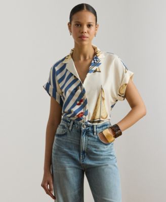 Petite Kahlie Striped Sailboat-Print Shirt