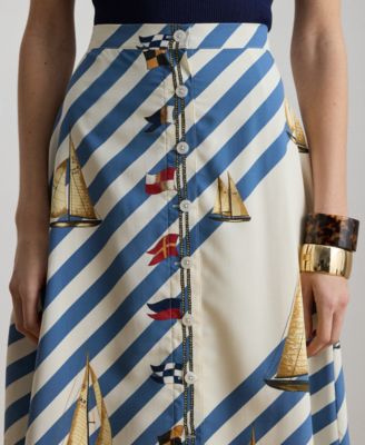 Petite Print Button-Front Crepe Skirt