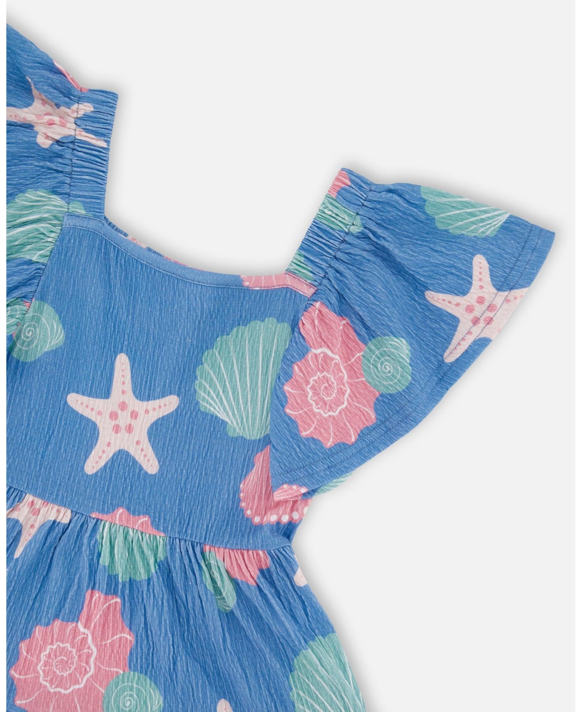 Deux par Toddler Girls Crinkle Jersey Dress Blue Shell Print