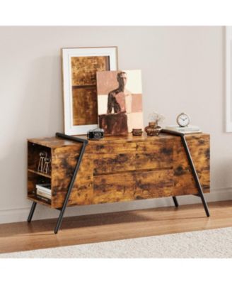 47" Modern Farmhouse TV Stand, 2 Drawers Adjustable Shelves U-Shaped Metal Legs Entertainment Center