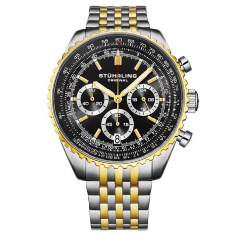 Мужские часы Stuhrling 1010B кварцевый хронограф 42мм сталь, цвет: Чёрный
