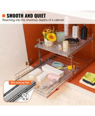 YIGII 2-Tier Pull Out Cabinet Organizer, Heavy Duty Steel, Smooth Sliding, Easy Install, Kitchen and Bathroom