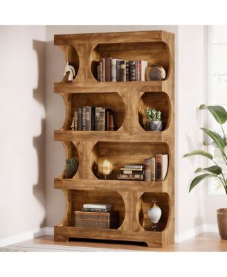 4-Shelf Bookcase with Asymmetrical Design for Home Office or Living Room