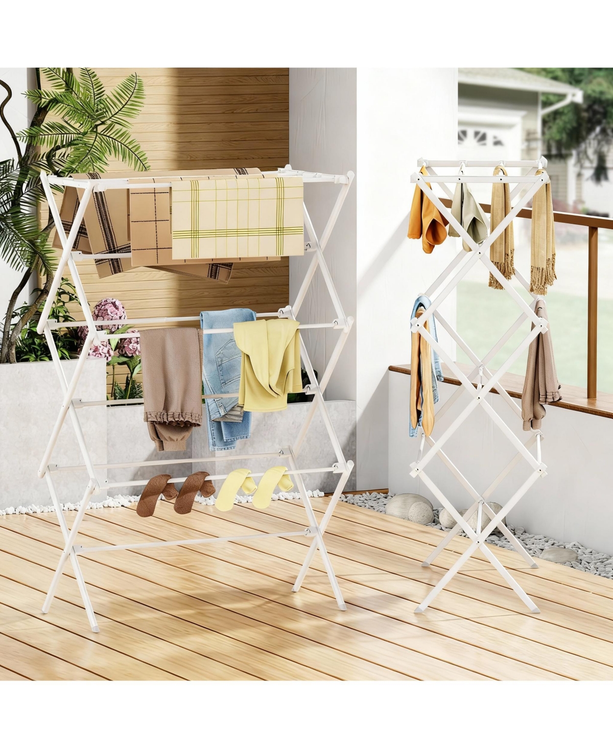 Yigii 3-Tier Folding Clothes Rack, Rust-Resistant, Easy Assembly, Suitable for Indoors & Outdoors