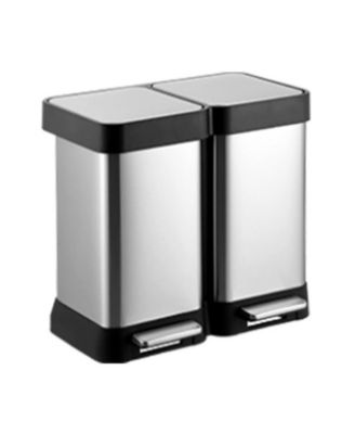 Dual Trash Can 2 x 6.5 Gal (2 x 25L), Stainless Steel, Double Pedal, Hands-Free Rectangular Bin with Lid & Inner Buckets for Kitchen Recycling