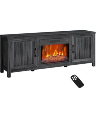 Fireplace TV Stand for 65" TV with Overheat Protection, Remote, LED, Storage Cabinets, Farmhouse Style