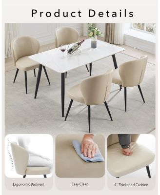 Dining Chairs Set of 4,Ergonomic Upholstered Kitchen Chairs with Steel Legs,265lbs Weight Capacity,Easy Clean Leather