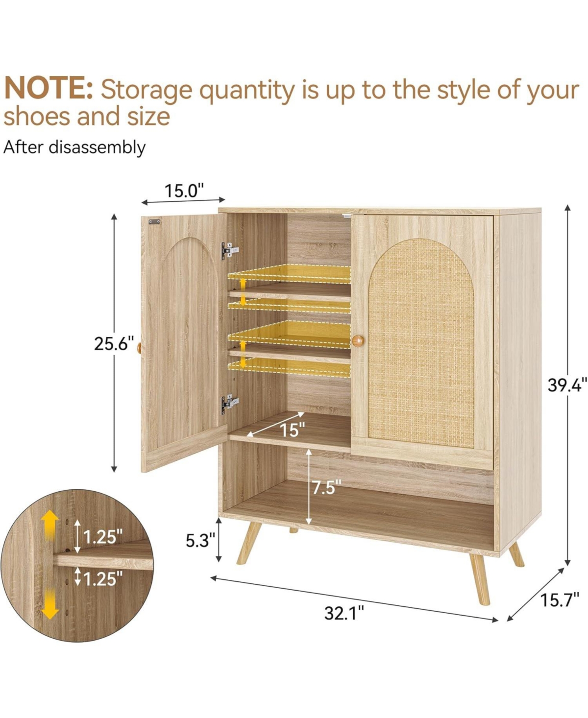 Gaomon 2 Pcs Rattan Shoe Cabinet, 4 Tier Entryway Shoe Storage Organizer with Doors and Adjustable Shelves