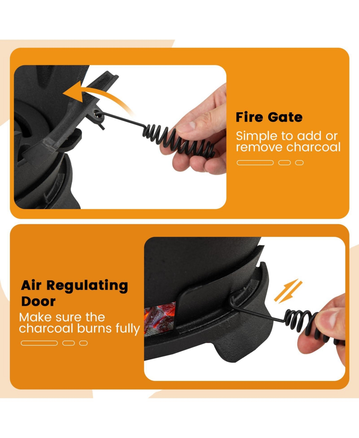 Ecooso 12 Inch Double-Sided Grate Round Hibachi Grill Outdoor Portable Charcoal Stove