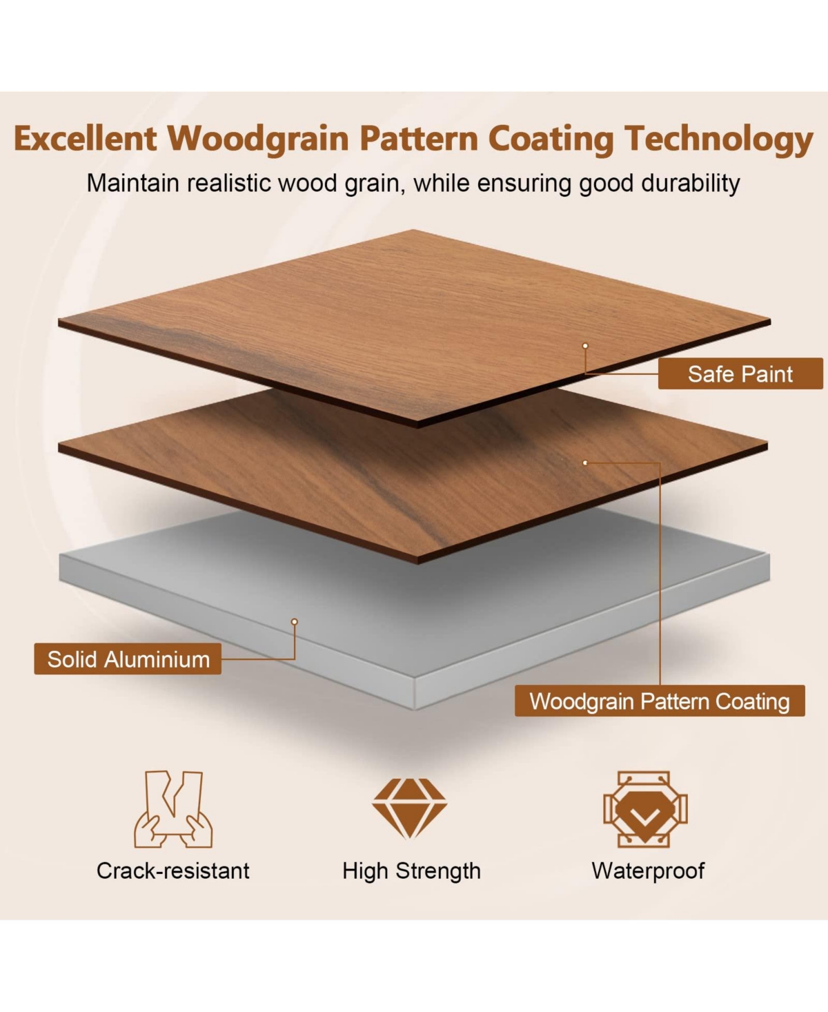 Mecale Lightweight Folding Aluminum Camping Table with Wood-Grain Top, Portable