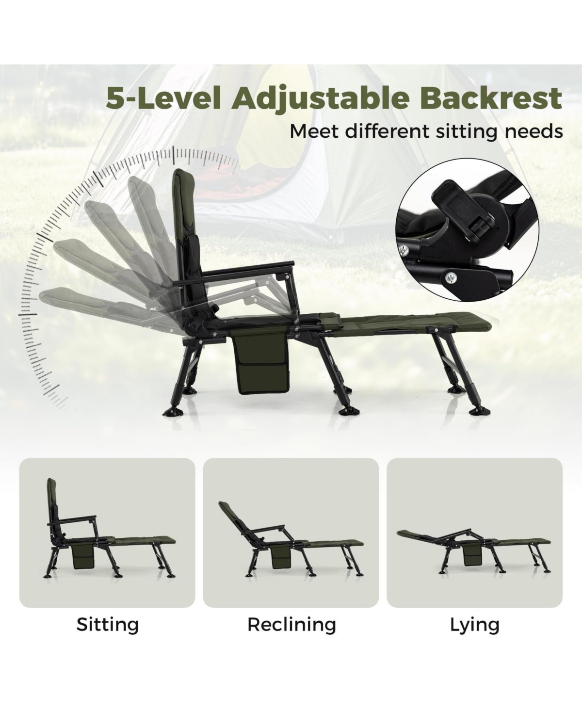 Mecale Oversized Folding Detachable Footrest, Heavy-Duty Outdoor Seat Fishing Chair