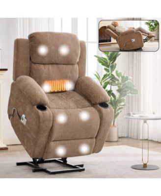 Up to 350 LBS Chenille Power Lift Recliner Chair, Heavy Duty Motion Mechanism with 8-Point Vibration Massage and Lumbar Heating