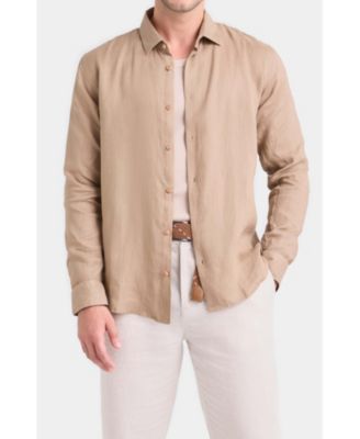 Men's Men Long-Sleeve Linen Shirt Semi-Fitted Silhouette