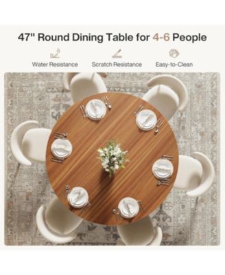 47 Inch Round Dining Table for 4-6, Farmhouse Fluted Kitchen Dining Room Table Circle Table with Sturdy Pedestal Base