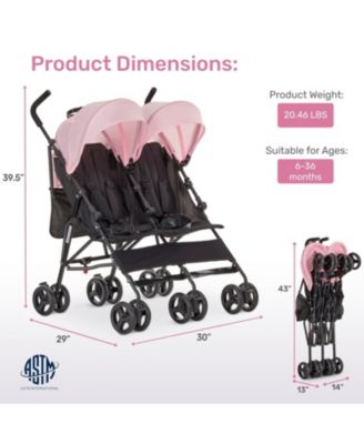 Baby Twin Venture Umbrella Stroller, Multi Backrest Positions, Adjustable & Removable Canopy Double Stroller, 360°Swivel Wheels with Locks