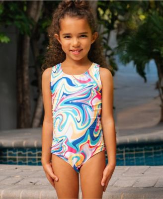 Girls Chlorine Resistant Sporty Racer Back One Piece Swimsuit