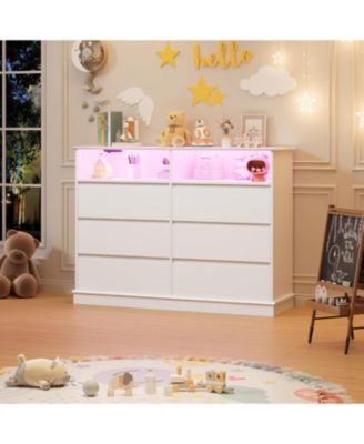 6 Drawer Dresser for Bedroom with LED Lights & Charging Station, Modern Dresser with LED for Bedroom