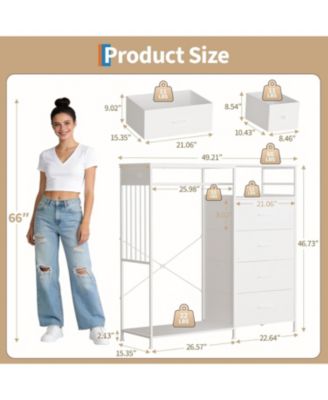 49.2" w Dresser with Hanging Rack & LED Lights, 6-Drawer Closet Organizer with Charging Station, Tall Storage Tower for Bedroom