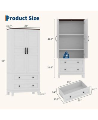 Farmhouse Kitchen Pantry Cabinet, Freestanding Storage Cabinet w/ 2 Adjustable Shelves, Wood Cupboard Pantry for Kitchen