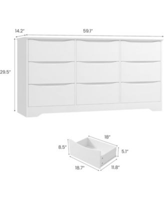 Wooden Dresser with 9 Drawers, Tall Modern Closet with Deep Storage, Large Chest of Drawers with Wide Top, Long Storage Dresser for Bedroom