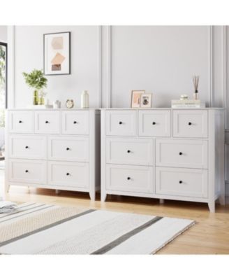 7 Drawer Dresser, Wooden Chest of Drawers for for Office, Storage Cabinet Organizer Drawers for Living Room, Bedroom, Hallway, White