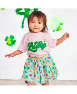 Toddler Girls Lucky Rainbow Patch St. Patrick's Day Short Sleeve T-Shirt