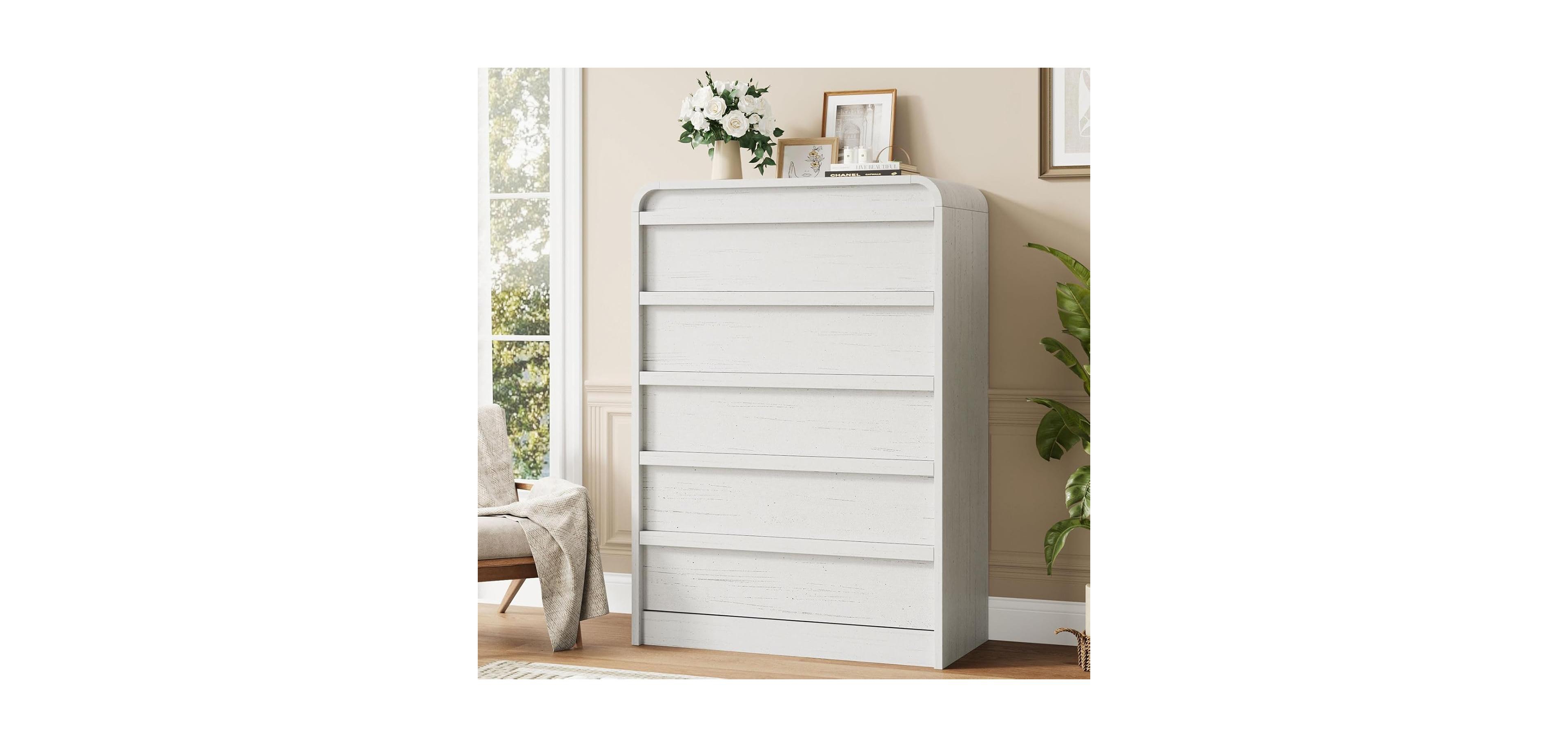 gaomon Arched 5 Drawer Dresser for Bedroom, 45in Tall Wooden 5 Chest of Drawers with Curved Profile Design
