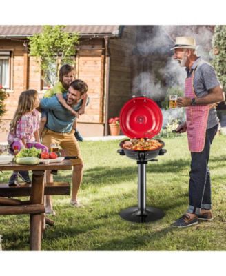 1600W Electric BBQ Grill with Removable Non-Stick Warming Rack-Red