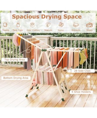 Clothes Drying Rack with Height-Adjustable Wings, Folding Laundry Rack