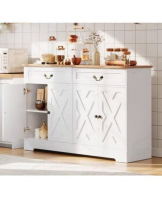 57" White Farmhouse 4-Door Sideboard with 2 Drawers