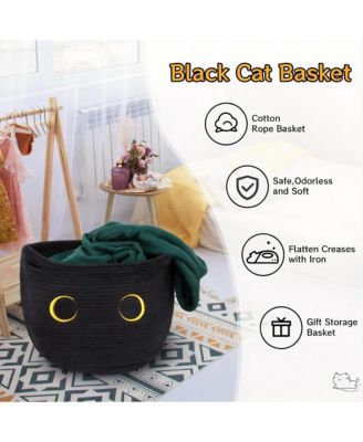 Cotton Rope Basket with Black Cat Design 53L Storage- Multi-Use Storage for Home, Office, Nursery