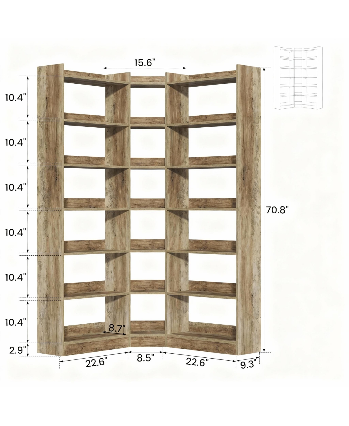 Yigii L Shaped Corner Bookshelf 6 Tiers Storage Display Rack