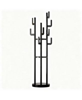 YIGII Rotating Solid Wood Coat Rack - 9 Hooks, 3 Shelves, Multi-Use ...