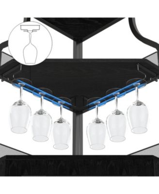 Farmhouse Wine Bar Corner Cabinet with Detachable Rack, Mesh Door, Glass Rack, and Storage for Kitchen and Dining Room