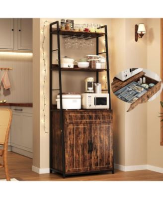 Industrial Tall Kitchen Storage Baker Rack with Drawer and Cabinet